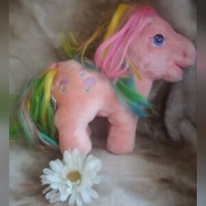 1984 Hasbro Vintage MY LITTLE PONY Rainbow Pink Parasol Softies Umbrella Plush